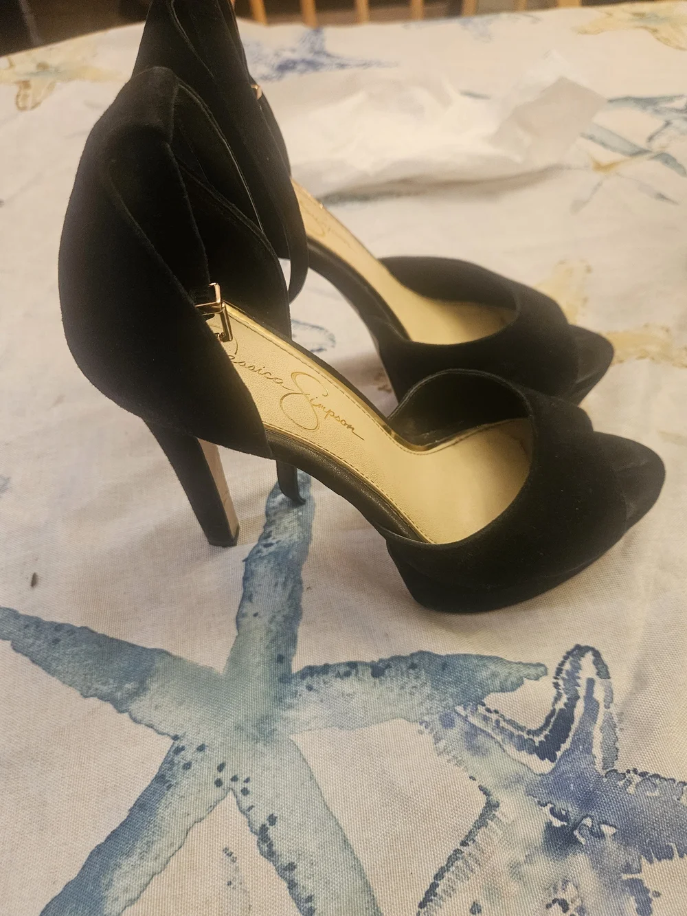 Jessica Simpson Black Open-Toe Ankle Strap Heels. Very Good Condition!